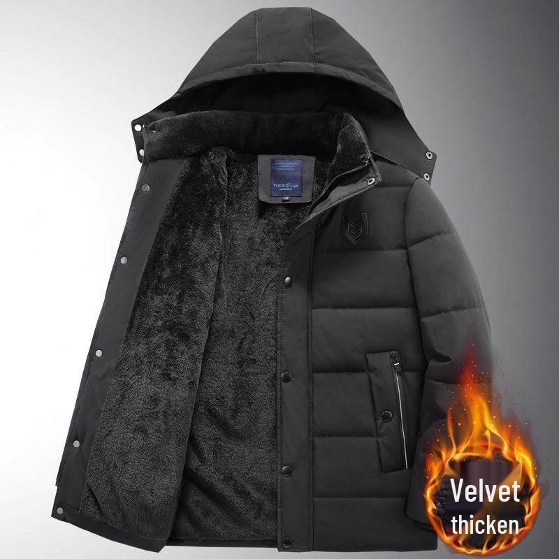 Herren Winter Mittellange Verdickte Baumwolljacke für Mittleren Alters & Ältere mit Zusätzlichem Fleece