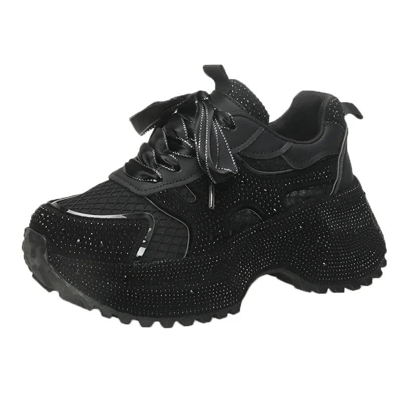 Fashion 7cm Summer Luxury Designer Women Daddy Rhinestone Sneakers Thick Bottoms Mesh Pink Sweet Ladies Tenis Platform Shoes Spring