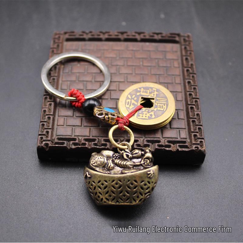 Brass Pixiu Eight Directions Wealth Keychain & Car Pendant