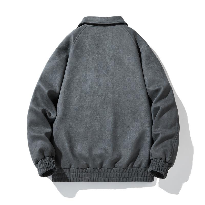 Spring and Autumn Men's Fashion Versatile Lapel Jacket Solid Color Retro Color Suede Baseball Jacket Men's