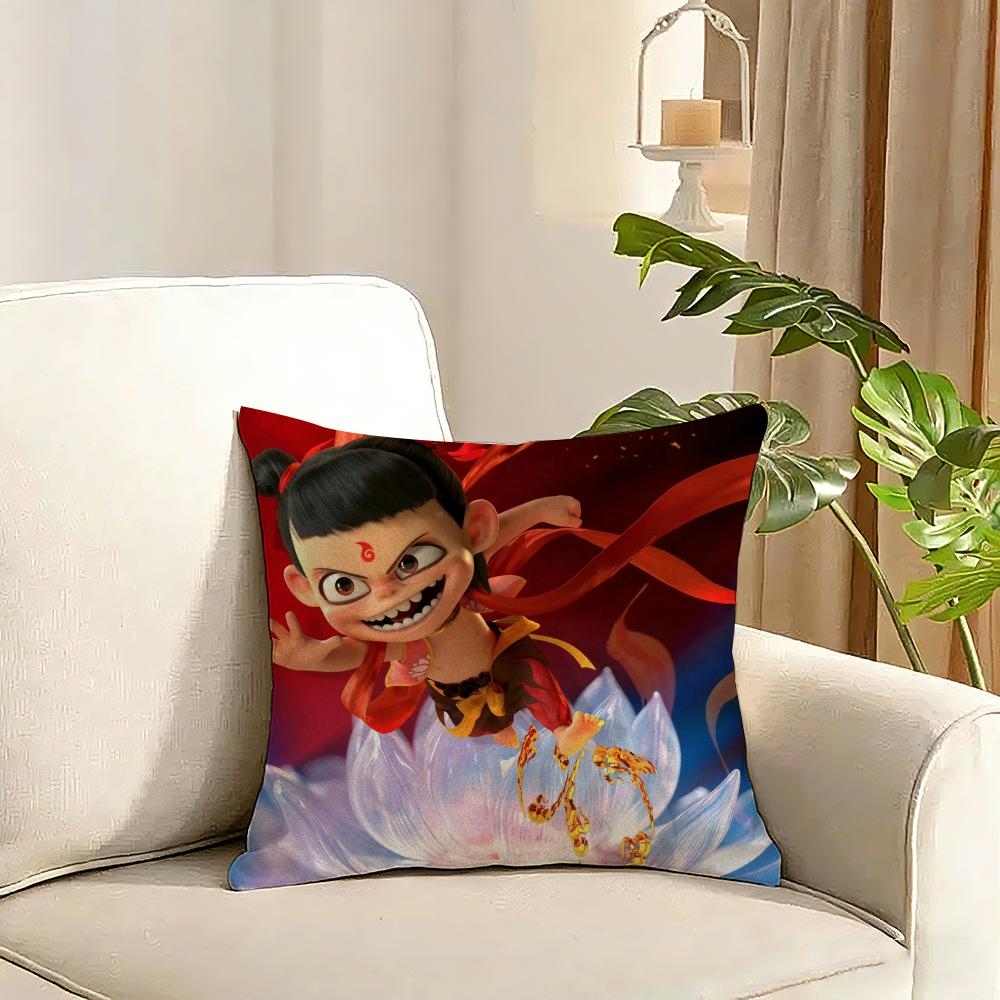 Popular Chinese Mytho Animation Nezha Cushion Cover Reversible Plush Pillow Cover Soft Fluffy Home Decor for Sofa Bedroom