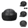 Premium Quality Faux Leather Bomber Trapper Ear Warm Cap For Elderly Men