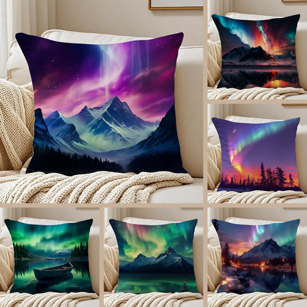 Reathtaking Natural Scenery Art Winter Aurora Cushion Cover Pillowcase Antidustmite living Room Sofa Decor Cushion Room