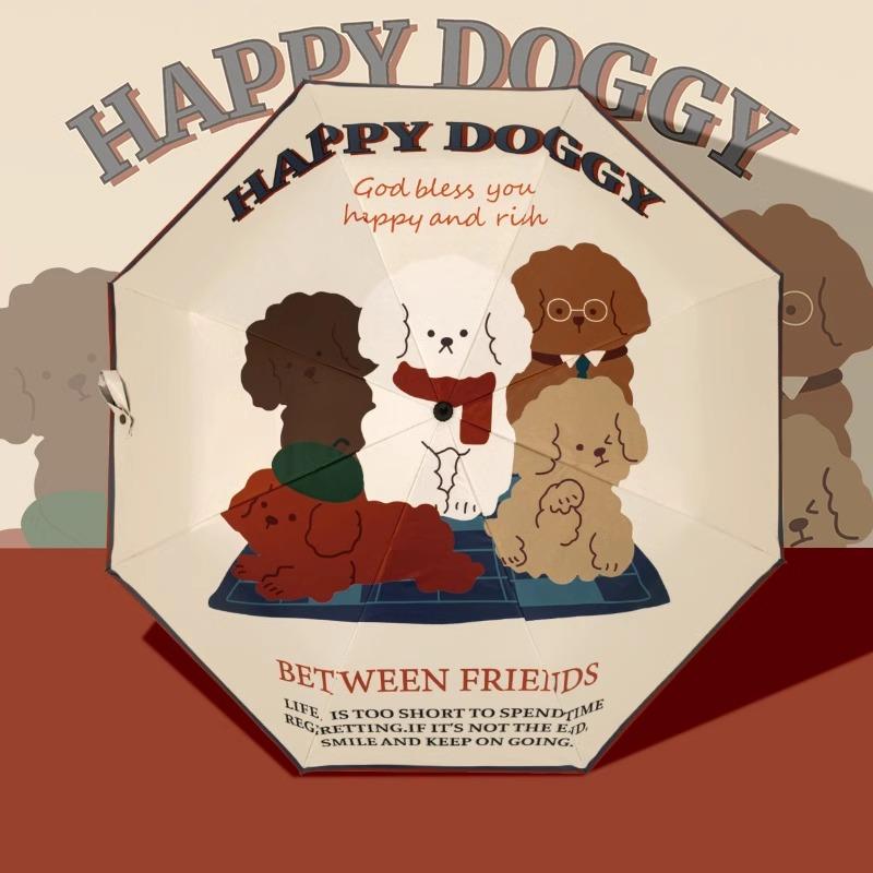 American Retro Umbrella Female Weather Rain Cartoon Dog Cute Student Fully Automatic Folding Sunscreen Sunshade Sun Umbrella