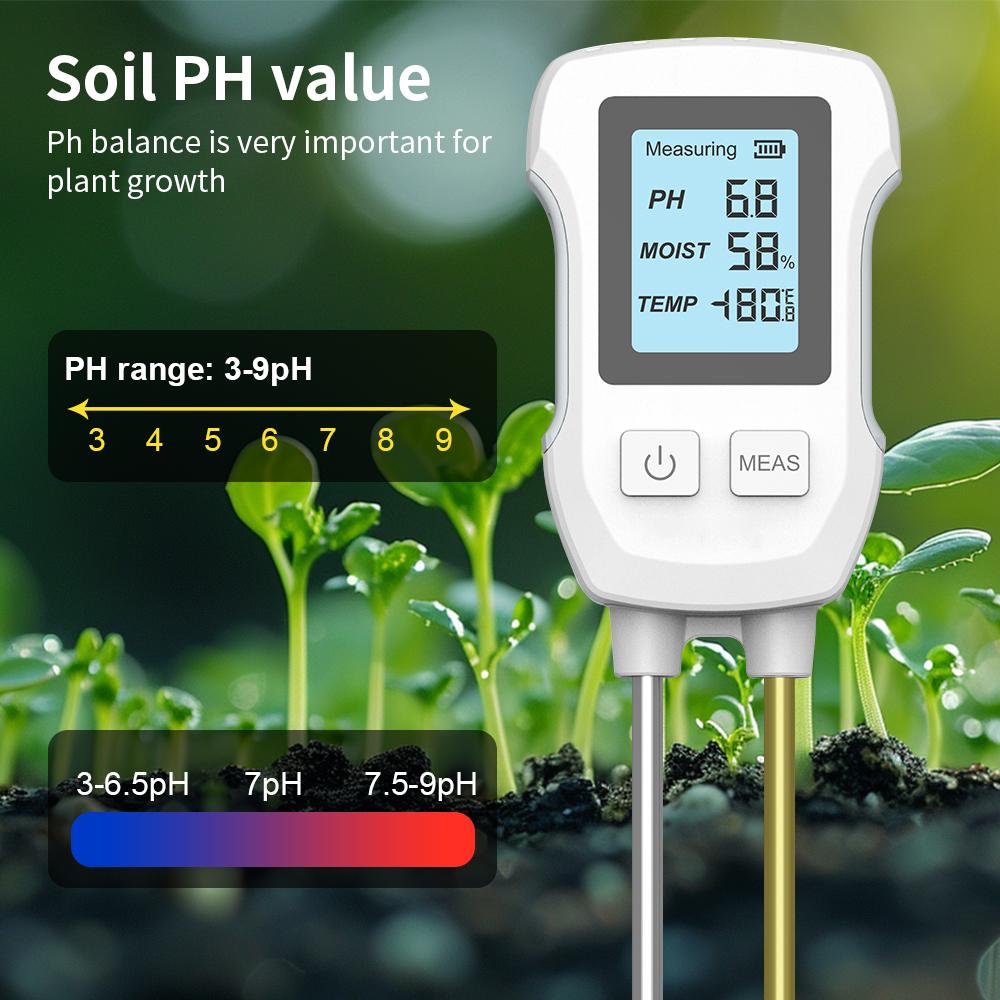 3 in1 Soil PH Value Ambient Temperature Humidity Test PH Meter Soil Measuring Instrument Cultivation Potted Plant Gardening Tool