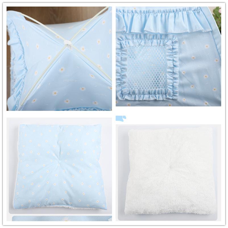 Halbgeschlossenes Zelt für Haustiere, atmungsaktiv, Katzenhütte, Hundehütte, Outdoor, blaues Blumenzelt, faltbar