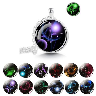 Świecące w ciemności naszyjnik konstelacji 12 znak zodiaku ryby baran Byk bliźnięta rak Leo szklany wisiorek naszyjnik