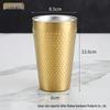 Golden Diamond Honeycomb 304 Stainless Steel Double-Layer Cup - Hammered Design, Anti-Scald. Perfect for Juice, Beer, and Tea.