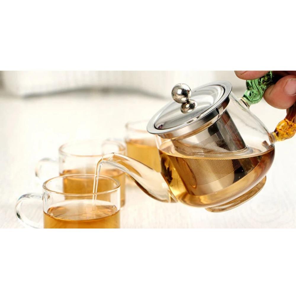 350ml Green Handmade Teapot With Filter Heat Resistant Glass Tea Pot Infuser Stainless Steel Kettle Wholesale Tea Pots Drinkware
