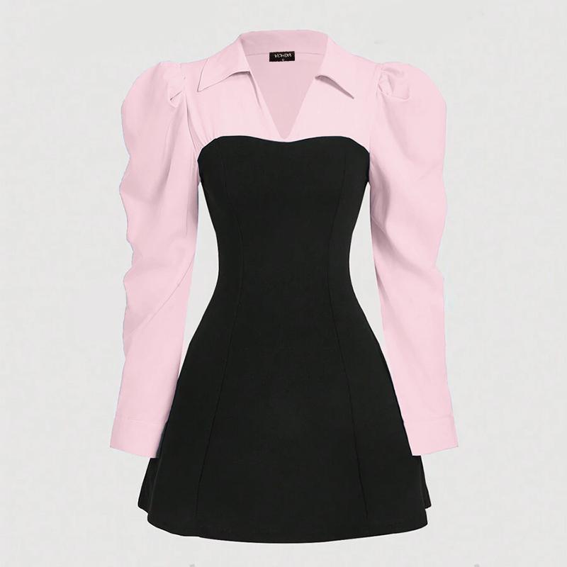 

VONDA Женские осенние платья с воротником-рубашкой, длинным рукавом, имитацией двух частей 4XL розовый