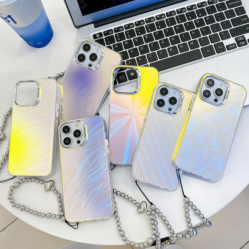 Summer Electroplating Laser for Apple 16E Phone Case for IPhone 15promax with Pearl Bracelet Colorful Case