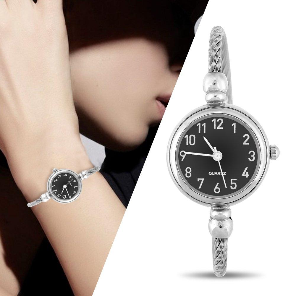Walfront Bracelet Watch for Analog Round Quartz Alloy Strap Open Bracelet Digital Black Disc Watch 4-Color Women, Watch,