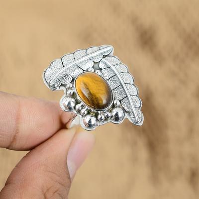925 Sterlingsilber Sakralchakra Ovaler Tigerauge Stein Eleganter Mutter Neuer Ring