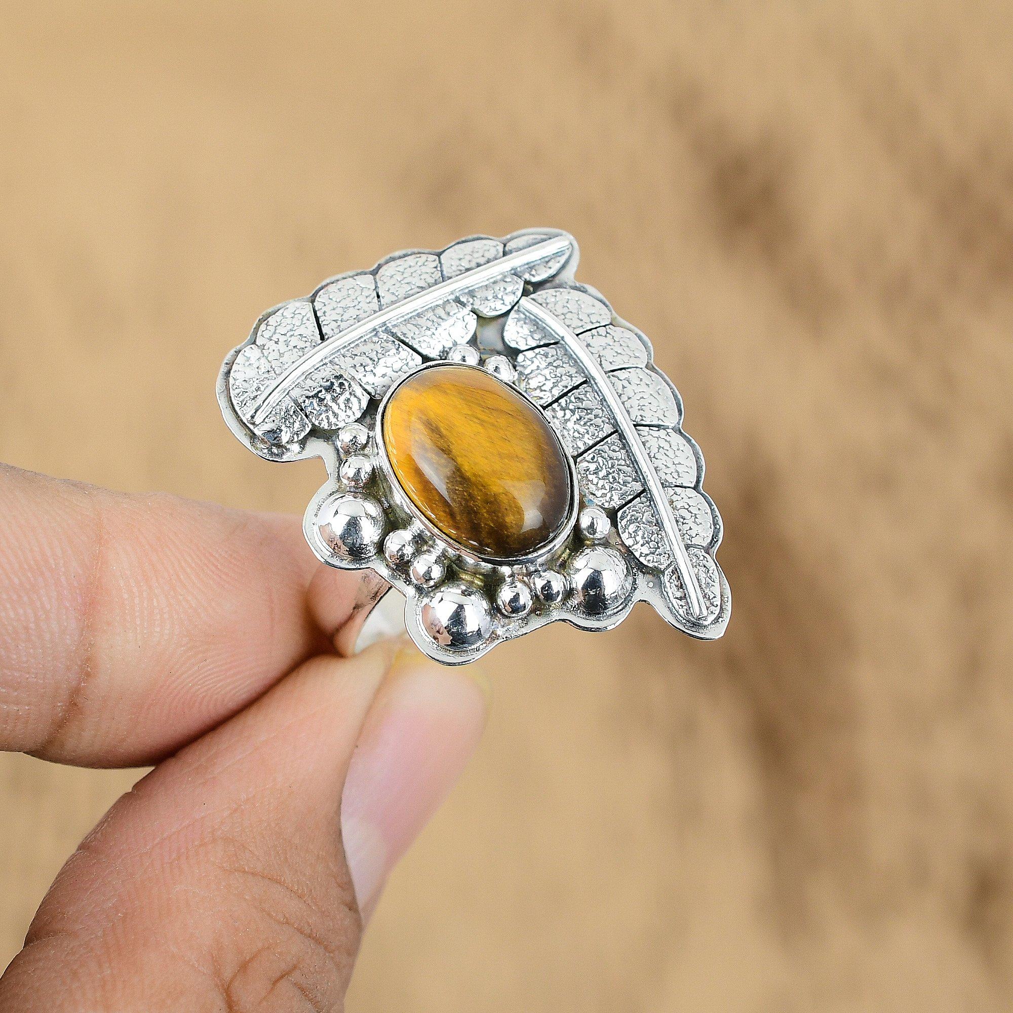 

925 Sterling Silver Sacral Chakra Oval Tiger s Eye Stone Elegant Mother New Ring Yes