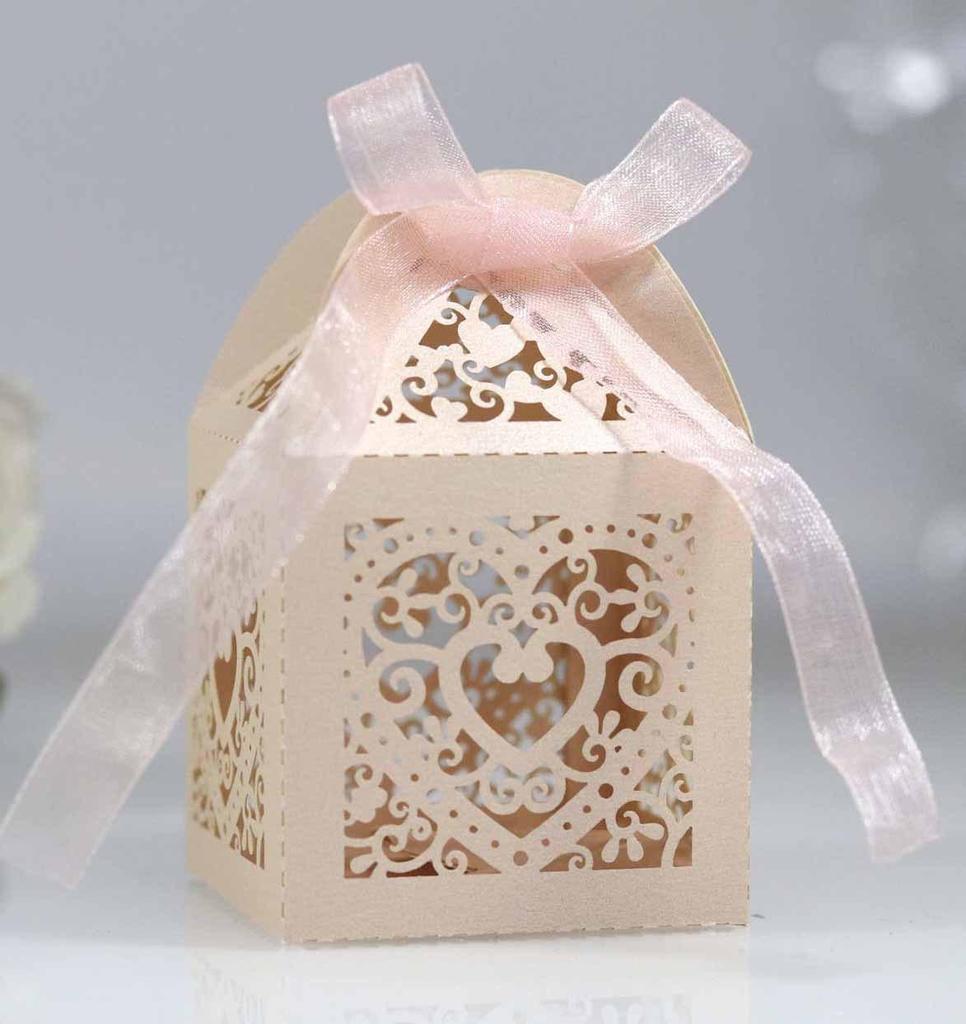 Ivory Heart-Shaped Wedding Candy Box for Chocolates