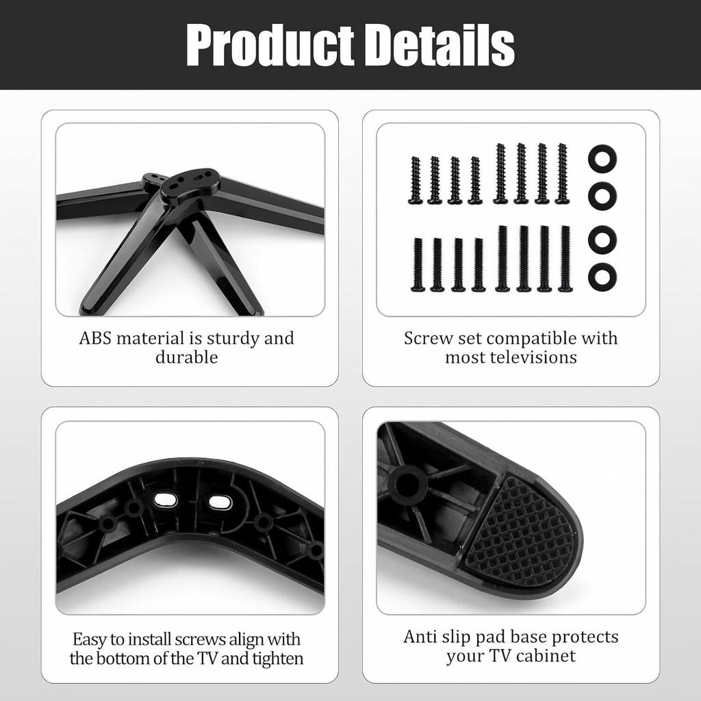 2 Pack TV Stand Legs Black, Replacement Television Base Feet for Most
