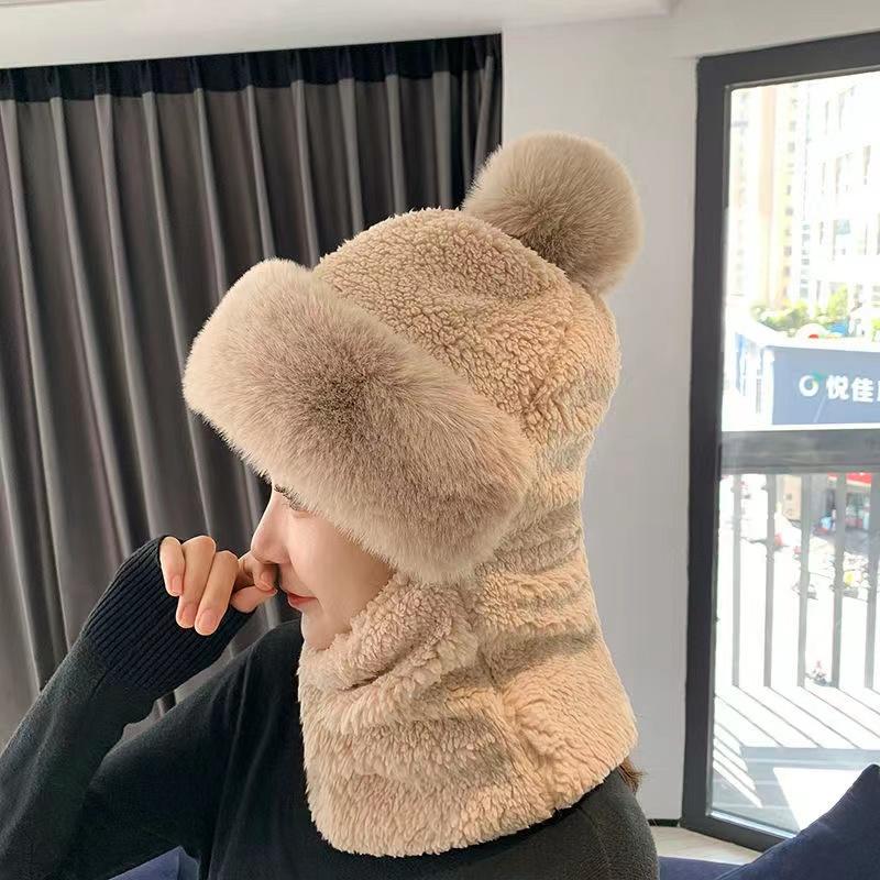 Sciarpa Maschera Monopezzo Autunno e Inverno da Donna Protezione Orecchie Cappello Antivento Adulto Tinta Unita Ispessito Cappello Caldo