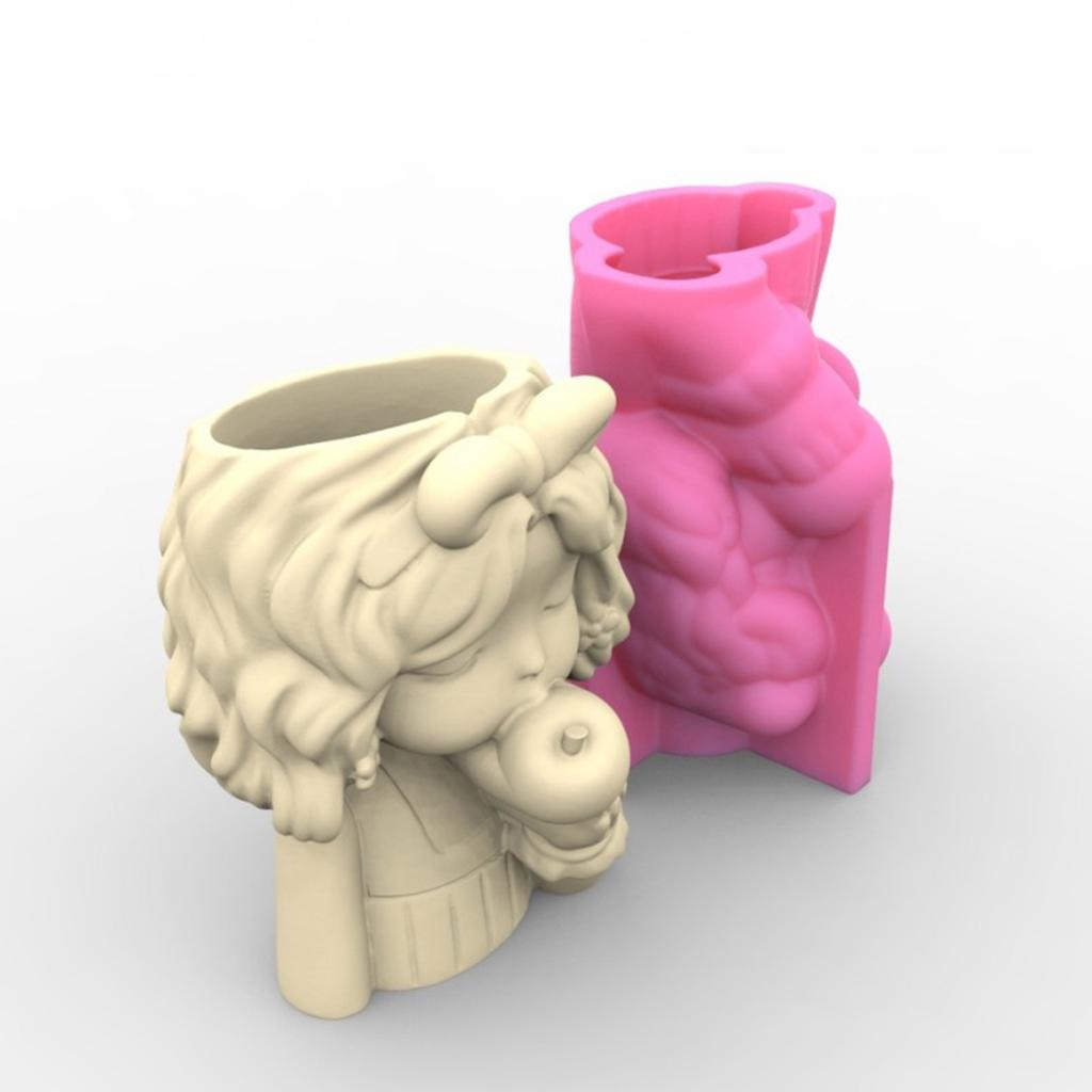 3D Apple-Girl Planter Mold Flower Pot Silicone Mold DIY Pen Holder Home Decor