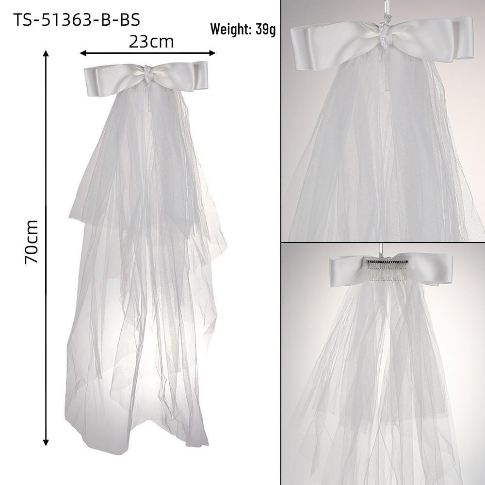 Vintage Fairy Bow Bridal Veil - Mori Style White Double Layer Wedding Accessory
