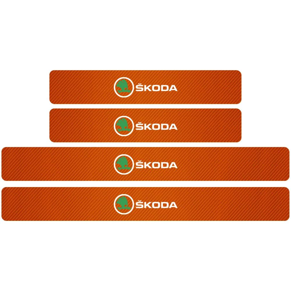 Car Sticker 4PCS Carbon Fiber Car Door Sill Protection Door Sill Anti-Scratch Stickers For Skoda Yeti Octavia A7 A5 Kodiaq Karoq   NL6
