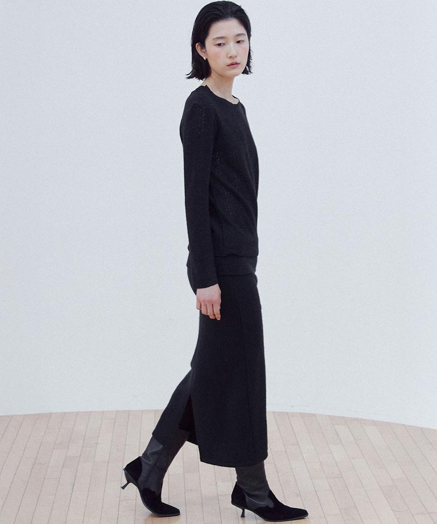 Yutosiseu Hairy Layered Long Skirt(Black)