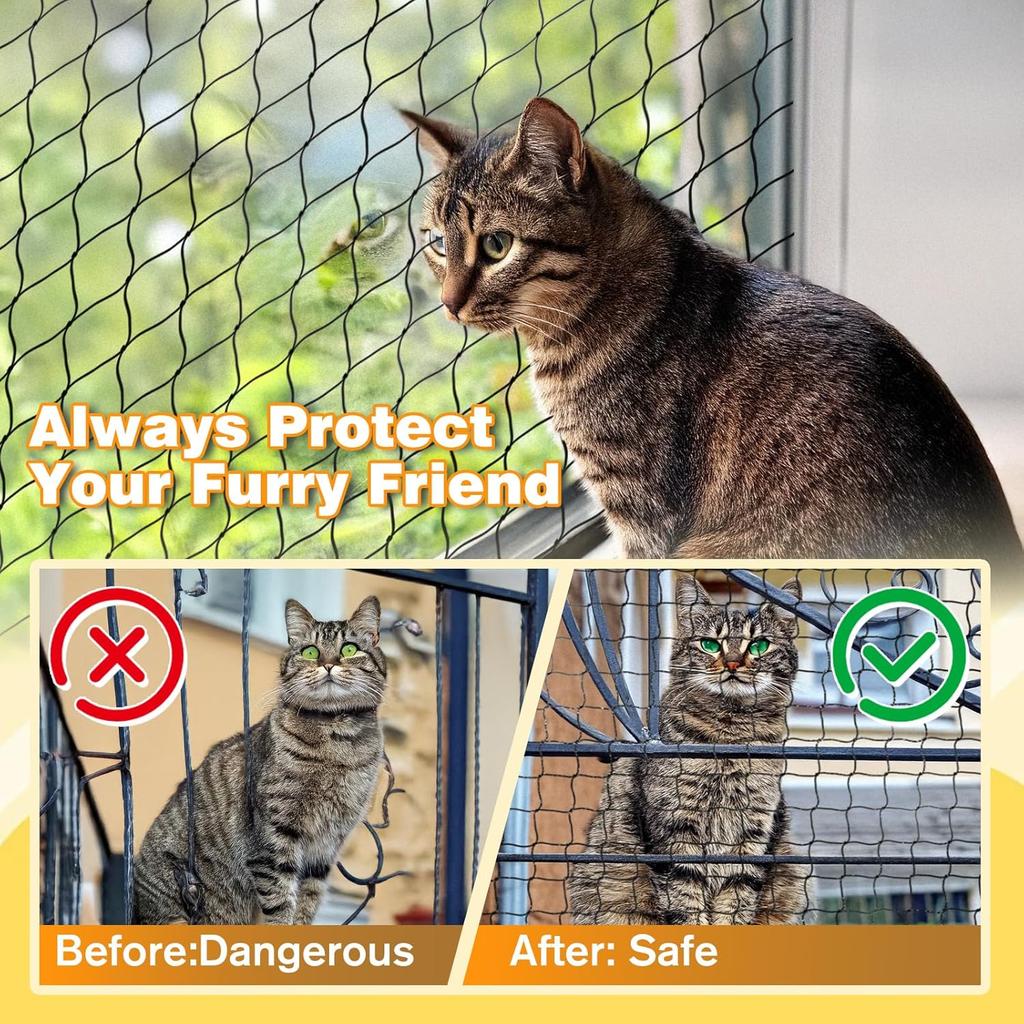 Safety Cat Netting-Cat Anti Fall Netting,Garden Net Anti Bird Net with Wire Reinforce,Bite Resisant Cat Net Fence for Balcony