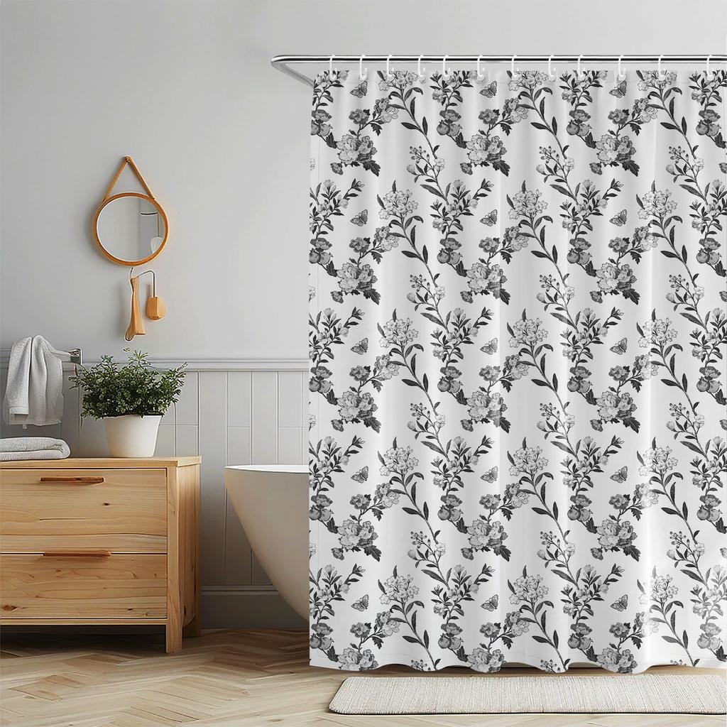 Vintage francouzská sprchová závěs Modrá a bílá látka Koupelnová sprchová závěs Statek Francouzský venkovský koupelnový závěs s háčky