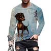 Spring and Autumn Round Neck 3D Dachshund Printed Top Fashionable Casual Long Sleeved Men's T-shirts