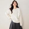 2024 Autumn/Winter Korean High-End Patchwork Gray Sequin Soft Warm Women's Round Neck Sweater
