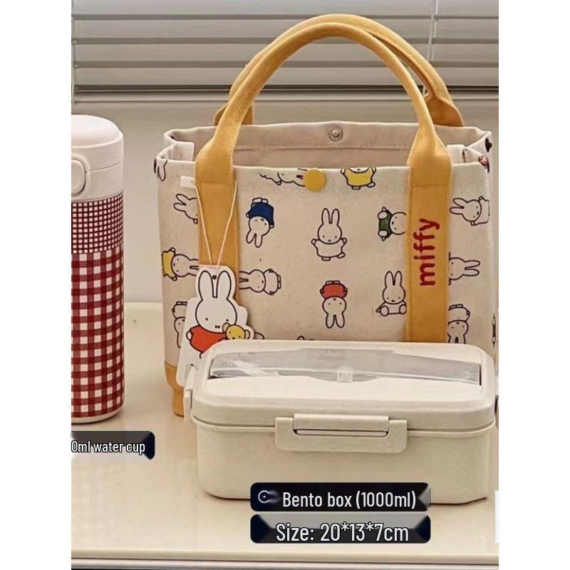 Year of the Rabbit Cute Canvas Tote Bag - Women's Office Lunch Handbag with Rabbit Embroidery