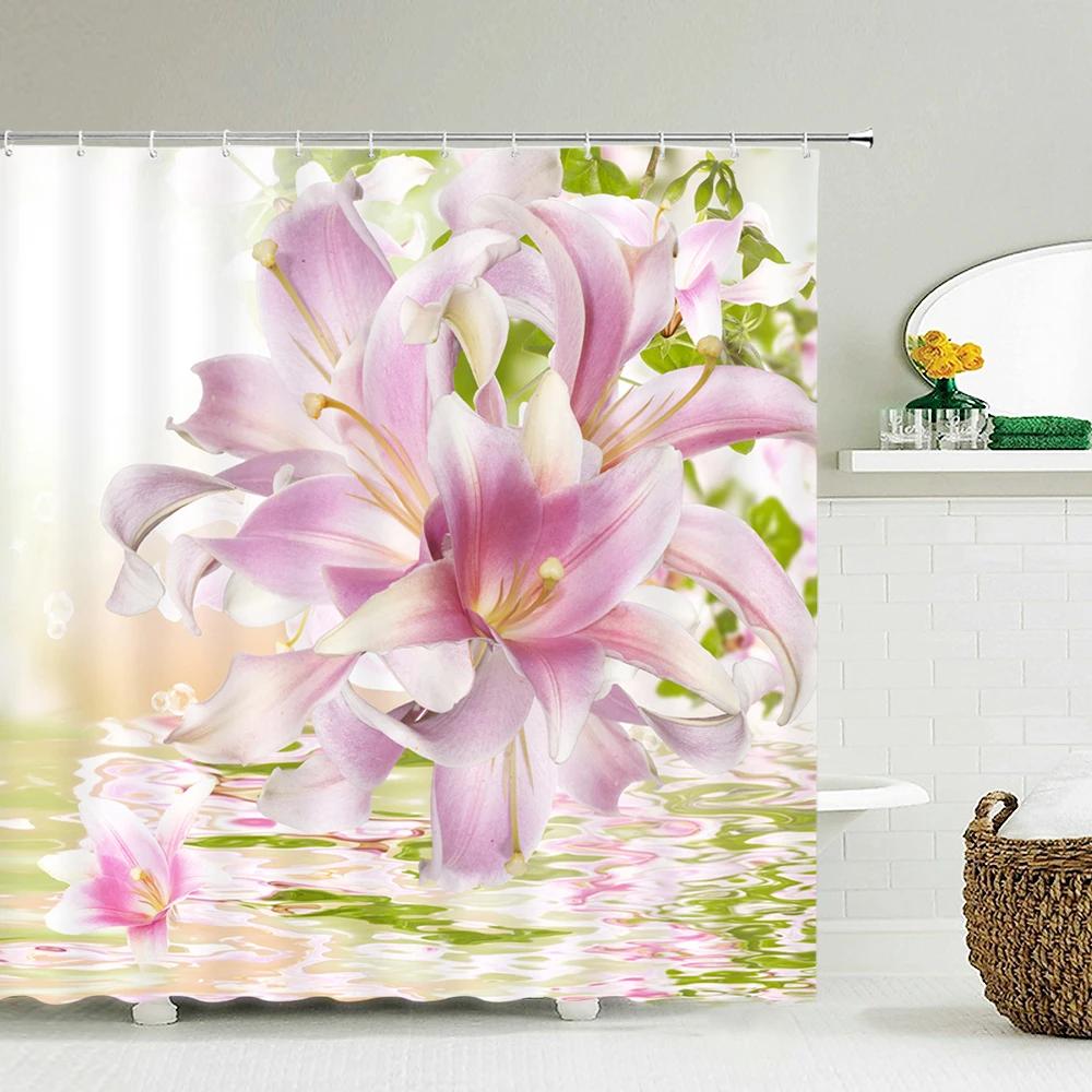 Tulip Rose Fresh Flowers Shower Curtains Waterproof Polyester Fabric 3D Printed Bathroom Screen Home Decoration Shower Curtain