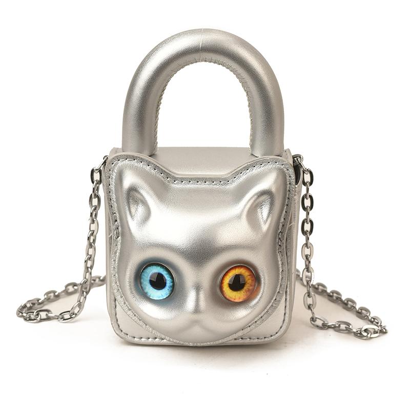 Fashion 3D Cartoon Cat Eye Mini Handbag Cute Cat Face Hot Trendy Crossbody Bag Hot Sale Chain Small Shoulder Bag for Women Girls