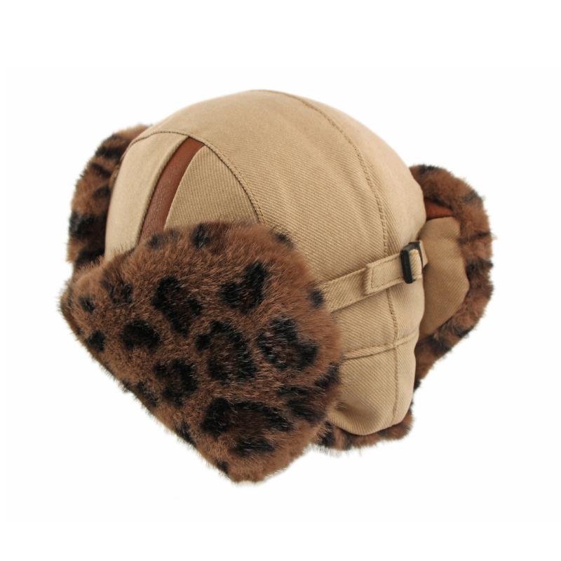 Leopard Plüsch Bombermütze Herren Damen Herbst Winter Dick Winddicht Kalt Skimütze Baumwollmütze Ohrenschutz Reitmütze