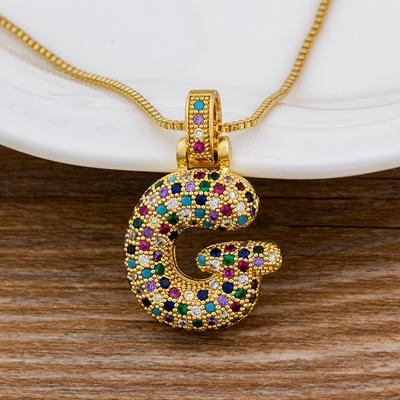 Nidin Fashion Luxury 26 Letters Copper Zircon Pendant Necklace for Women Rainbow Initials Name Necklace Wedding Party Jewelry