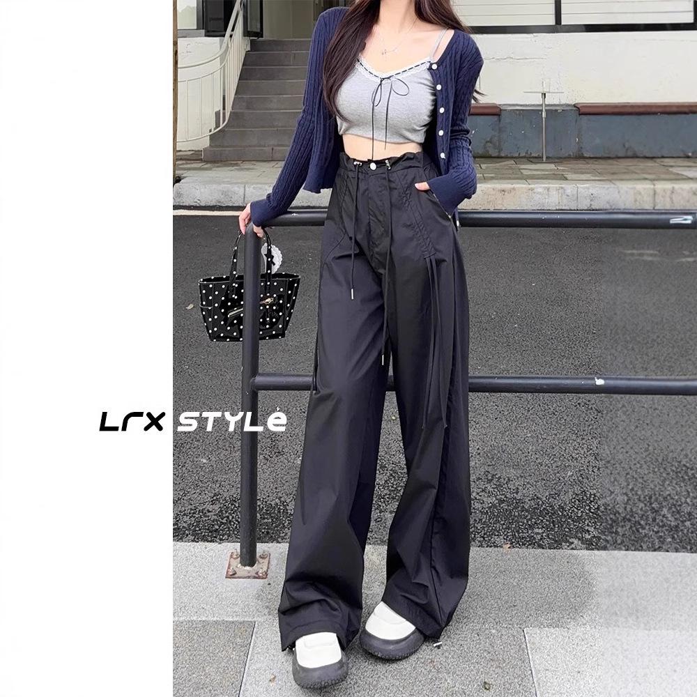 

Women s Khaki Quick-Dry Wide-Leg Cargo Drawstring Pants with Bowknot Extra Extra Large