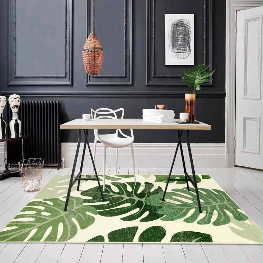 Tappeto Grande Foglia di Monstera in Flanella Verde per Soggiorno Tappeto Sotto Divano Tappeto da Comodino per Camera da Letto Antiscivolo Morbido e Confortevole Casa