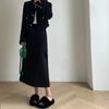 With Sweater Coat Skirts Autumn and Winter New Gray Back Slit Suit Skirt
