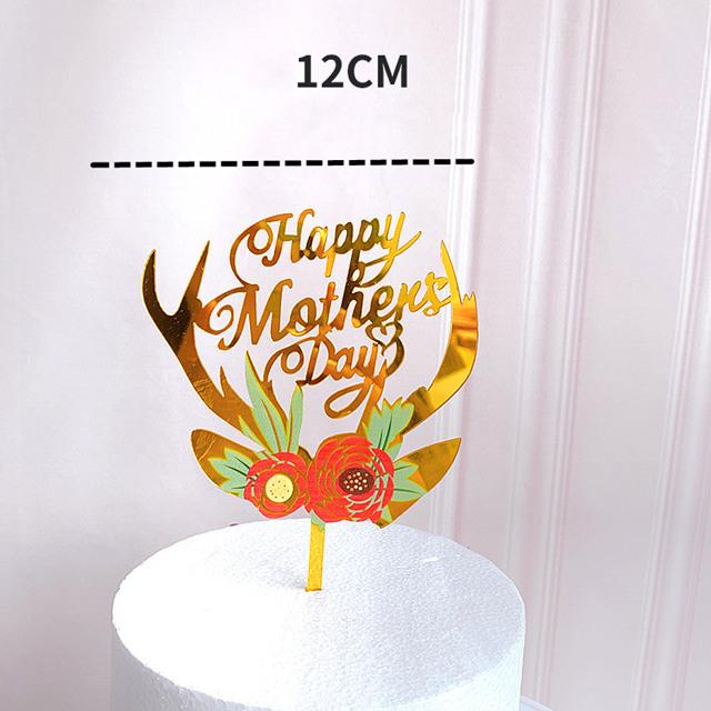 Neuer farbiger Blumen Happy Birthday Tortenaufsatz Goldener Acryl Geburtstagsparty Dessert Dekoration für Babyparty Backzubehör