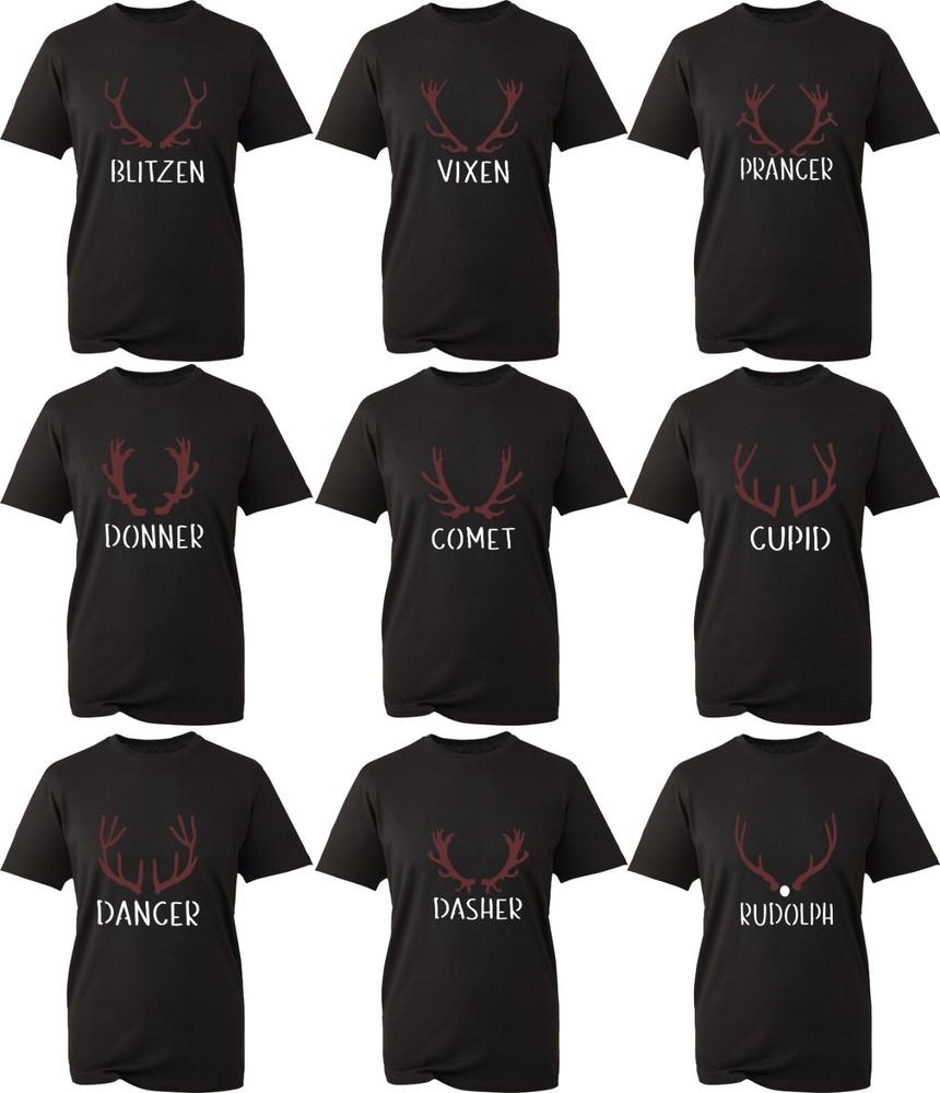 Santa Reindeer Antlers Christmas TShirt Blitzen Vixen Prancer Xmas Matching Top S