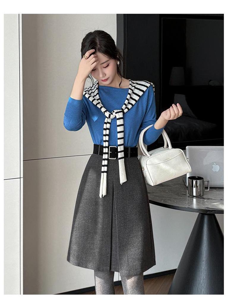 Woolen Women's A-line Pleated Skirt - 2025 Dark Gray Mid-Length Autumn/Winter Collection