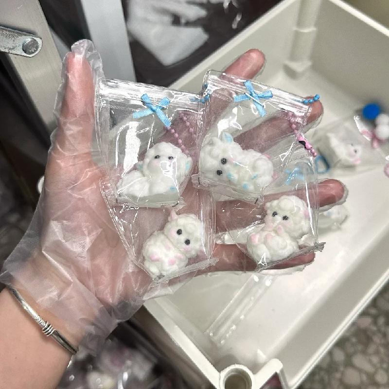 Powder Blue Mini Lamb Bow Puppy Seal Chick Squeeze Fingertip Toy Handmade Silicone Kids Birthday Gift Keychain Soft Squishy Toy