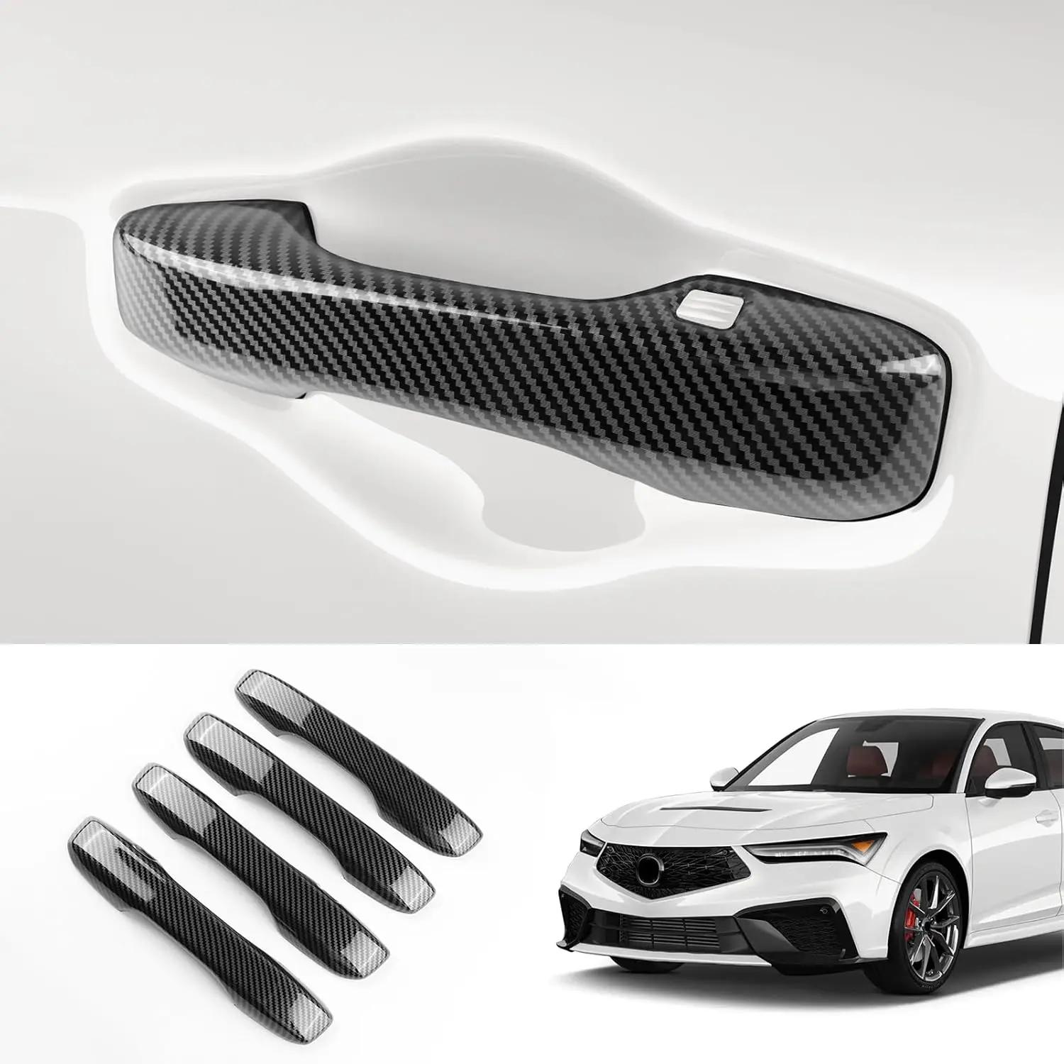 Carbon Fiber Style Window Switch Panel Cover for 2023-2025 Acura Integra Door Handle Black