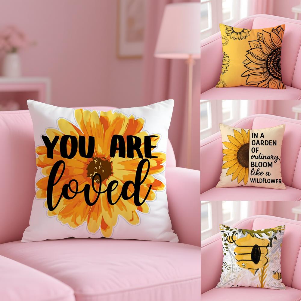 Sunflower Patterns Series Pillow Case Soft Plush Fabric Double-Sided Printed Cushion Cover Warm Winter Sofa Pillow Case