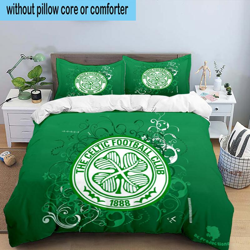 3PCS Celtic Football Club Crest Printed Bedding Set, Includes A Duvet Cover and Two Pillowcases for Bedroom, Suitable for All Seasons
