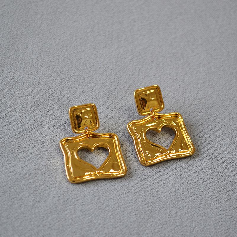 

Vintage Geometric Square & Heart 925 Silver Stud Earrings золотой