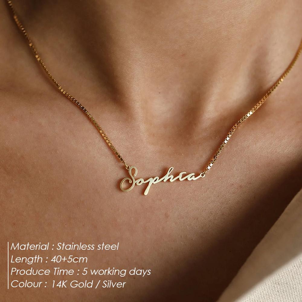 EManco Drop Shipping Personalized Custom Stainless Steel 14K Gold Plated Box Chain Name Adjustable Necklace for Women Gift