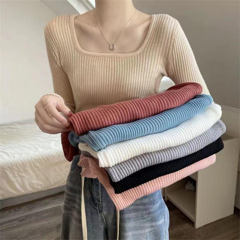 

New Women s U-neck Knitted Long-Sleeve High-End Sweater Top for Autumn/Winter S [75-90 lbs]