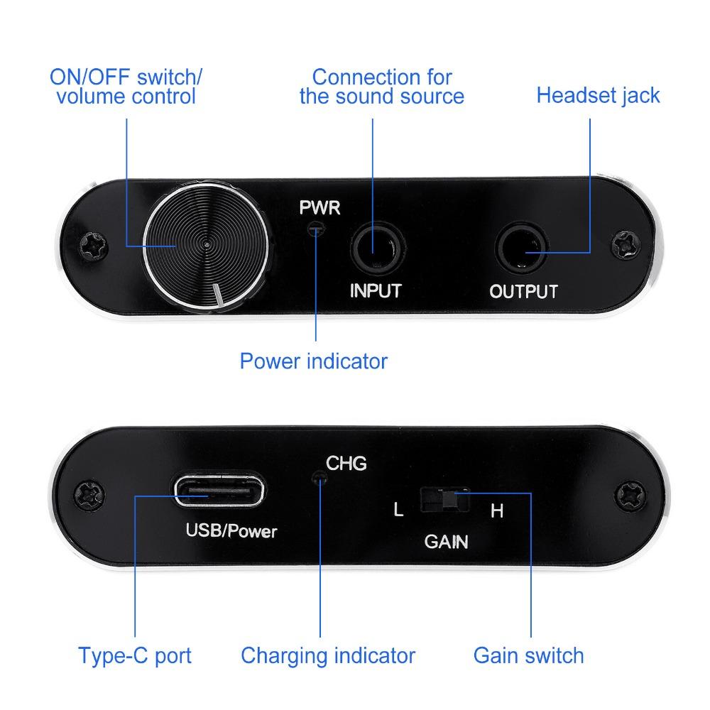 Portable HiFi Headphone Amplifier Amp 3.5mm Headset Amplifier Two-Stage GAIN
