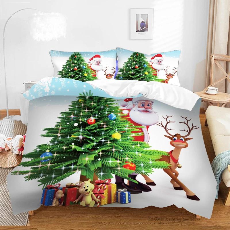 3Pc Duvet Cover Christmas Series Snowman Red Hat Gift Print Festive Bedding Set for Kids and Adults Single Double Queen 220x240