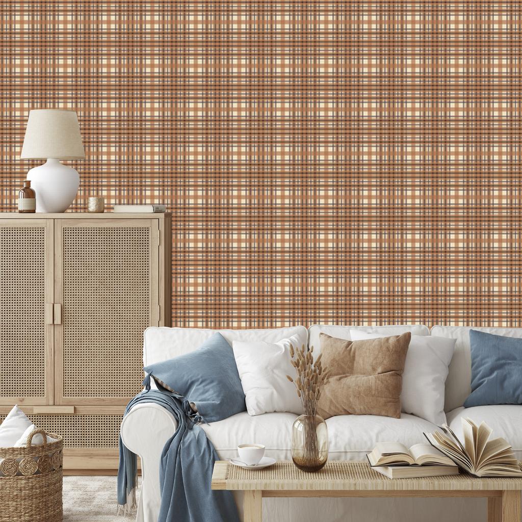 Brown Checkered Orange and Beige Wallpaper for Living Room and Bedroom 50x1000